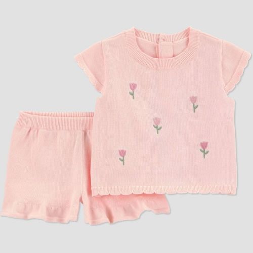 Carter's Just One You® Baby Girls' 2pc Tulip Sweater Shorts Set - Pink 18M
