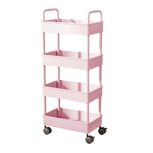 4-Tier Plastic Rolling Utility Cart with Handle, Multi-Functional Storage Trolley for Office Living Room Kitchen, Movable Storage Organizer with Wheels