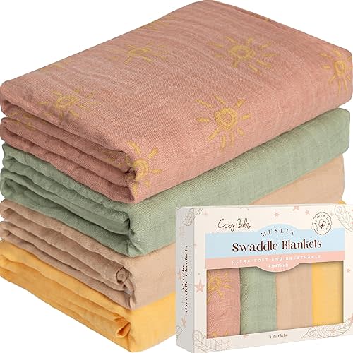 Muslin Swaddle Blankets - Breathable and Skin-Friendly Swaddle Blanket for Girls and Boys - Perfect Nursery Essential and Baby Shower Party Gift - 47 x 47 inches 4-Pack