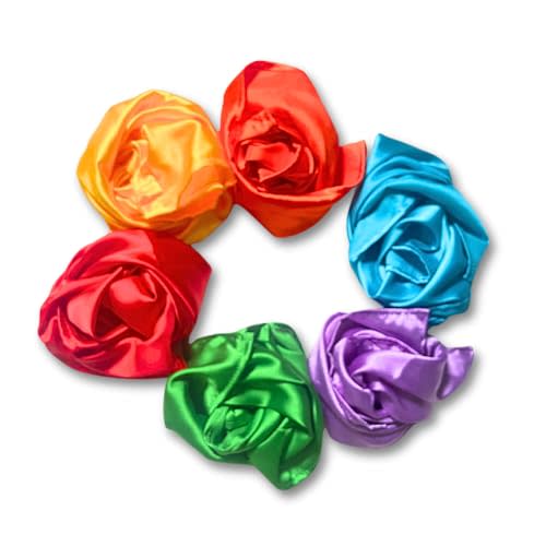 Lattooland Sensory Play Scarves – 6 Pcs | Multicolor Dance & Music Scarves for Kids | Juggling Scarves for Girls, Boys | 20" x 20" Soft Play Silks for Children | Rainbow Playsilks Babies 6 Months+