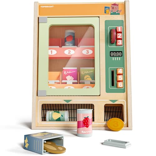 TOP BRIGHT Wooden Vending Machine Play Set, Play Food for KidsPretend Play Toys with Wooden Snack Bars and Drink Cans, Montessori Toys for Boys Girls Capybara Gift Age 3+ (Vending Machine)