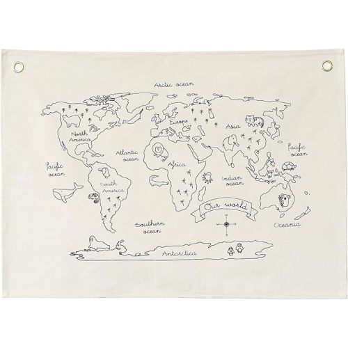 Canvas Banner Hanging Flag Banner for Nursery and Playroom Wall Décor for Kids Trendy Room Décor for Boys and Girls (Map)