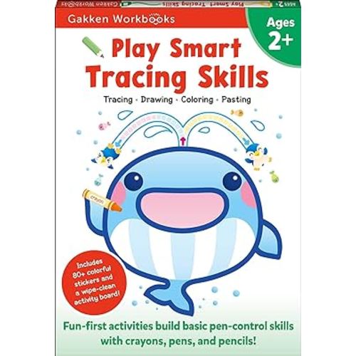 Play Smart Tracing Skills Age 2+: Preschool Activity Workbook with Stickers for Toddlers Ages 2, 3, 4: Learn Basic Pen-control Skills with Crayons, Pens and Pencils (Full Color Pages)