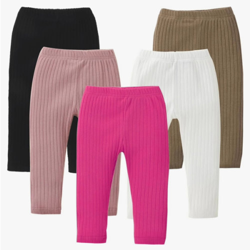 DREAM BUS 5 Pack Toddler Girl Pants Baby Girl Solid Ribbed Pants Toddler Girls Bottoms Leggings Newborn Cotton Jogger