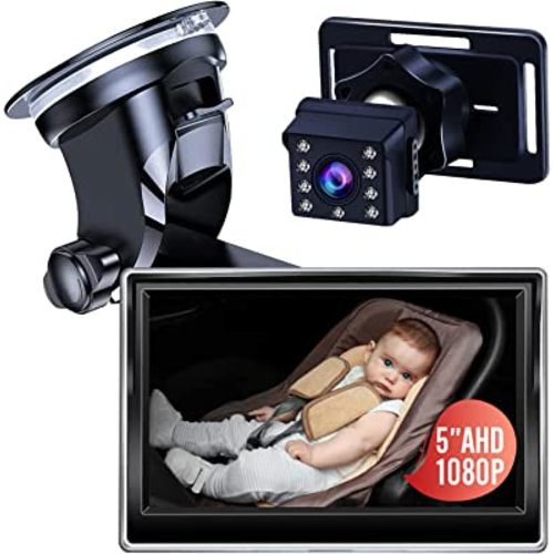 FUNTELL Baby Car Camera, 1080P 5 Inch Baby Car Monitor for Back Seat Rear Facing, Car Camera with Night Vision for Kids, Wide View, 12V Cigarette Lighter, Easily Observe The Babies