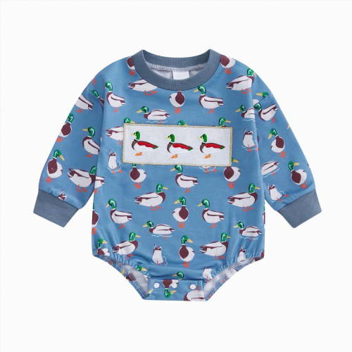 UngA Duck Hunting Infant Baby Boy Clothes Long Sleeve Mallard Duck Sweatshirt Romper Bodysuit Fall Winter Spring OutfitBlue,3-6 Months