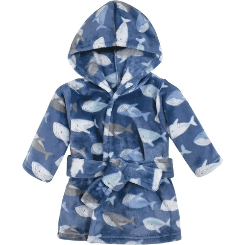 Luvable Friends Unisex Baby Plush Bathrobe, Whales, 0-9 Months