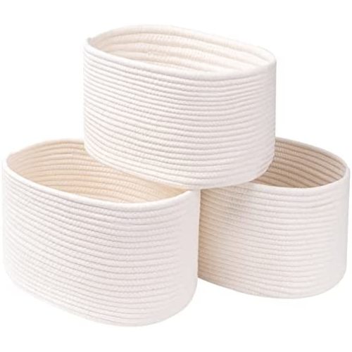 CubesLand Cube Shelf Storage Basket Bins for Shelves Closet Toy Storage,Woven Rope Baskets for Organizing,Decor Basket for Living Room,Bedroom Storage,Perfect for Pet Toy&Food Organization, 3Packs White