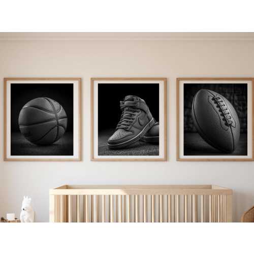 Black on Black Sports Print Set – Minimalist Nursery Decor