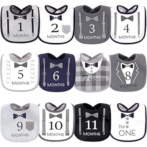 Hudson Baby Monthly Milestone Interlock Bibs 13pk, Brand New, One Size