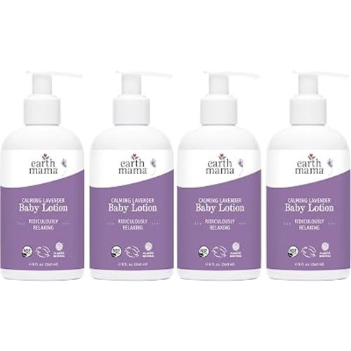 Earth Mama Calming Lavender Baby Lotion for Dry Skin, Calendula Cream for Newborn Skin Care, Children's Moisturizer, Aloe Juice, Rooibos, & Shea Butter, Lavender Lotion, 8 Fl Oz (2Pk) (Pack of 2)