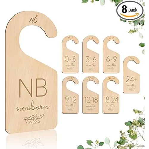 Wooden Baby Closet Dividers - 8 Pcs Double-Sided Design for Newborn Nursery Room Wardrobe Storage by Months Size - Perfect Toddler Clothes Organizer (Olive-1)