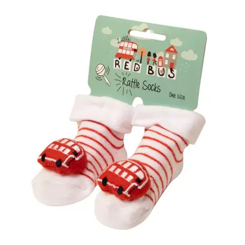 Little Red Bus All Aboard Baby Rattle Socks