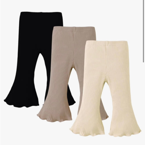 SOBOWO Baby Girl Flare Pants 3 Pack Toddler Solid Ribbed Ruffle Bell Bottoms Pants Trousers Fall Outfits