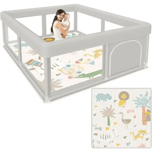 Baby Playpen 50x50 Inch Baby Playpen with Mat, Play Pen for Babies and Toddlers, Playard with Gate, Sturdy Safety Fence, Indoor & Outdoor Kids Activity Center