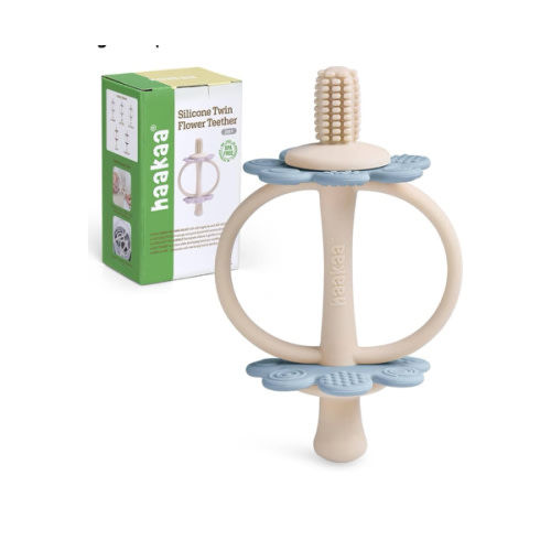 haakaa Silicone Baby Teether Toys,Nipple-Shaped End for Gum Massage,360° Baby Toothbrush Head for Self-Brushing Training,Easy to Grip - Sky Blue