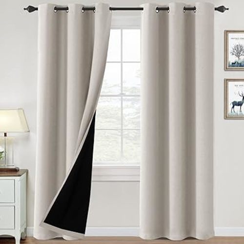 100% Blackout Curtains for Bedroom Thermal Insulated Blackout Curtains 84 inch Length Heat and Full Light Blocking Curtains Window Drapes for Living Room with Black Liner 2 Panels Set, Pumice Stone