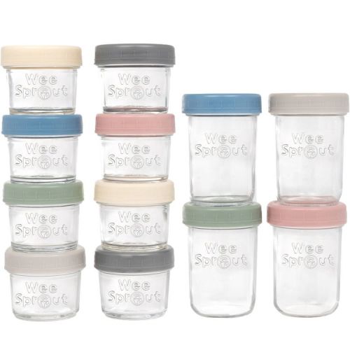WeeSprout Glass Baby Food Storage Jars w/ Lids - 4oz and 8oz, 12 Pack Set