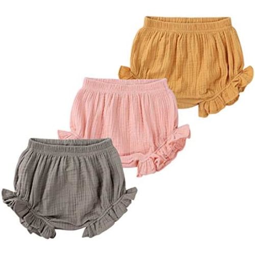 Baby Girls Ruffle Bloomer Shorts Toddler Cute Cotton Linen Panty Diaper Covers