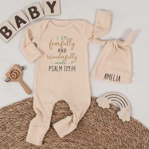 Fearfully And Wonderfully Made Baby Bodysuit, Adorable Bible Verse Romper for Christian Baby, Perfect Religious Gift for Newborn