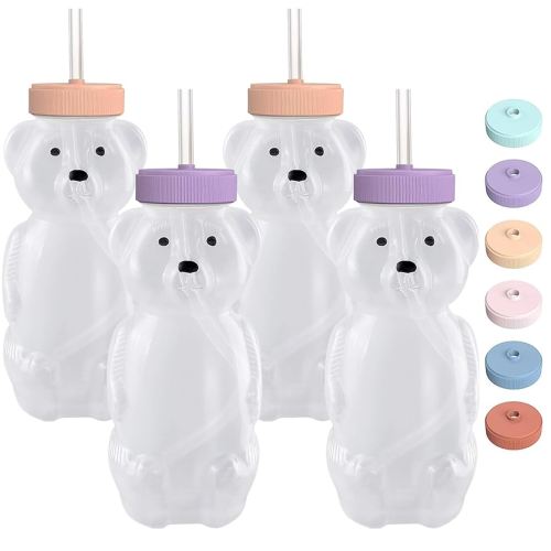 Honey Bear Straw Cups for Babies - 4 Pack, 8oz Straw Cup with Improved Safety Lid