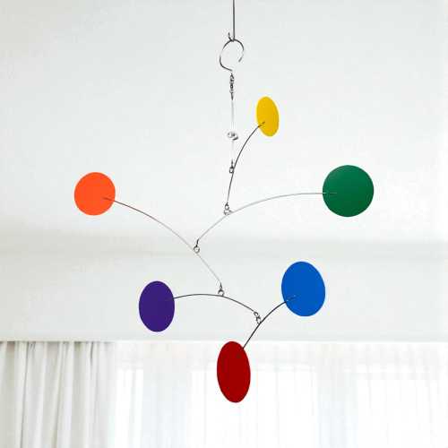 Kinetic Mobile: Modern Rainbow Sculpture in Harmony Style Mid-Century Modern Art - 18x20 inches