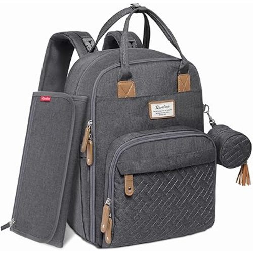 RUVALINO Diaper Bag Backpack, Multifunction Travel Pack Maternity Baby Changing Bags, Large Capacity, Waterproof, Dark Gray