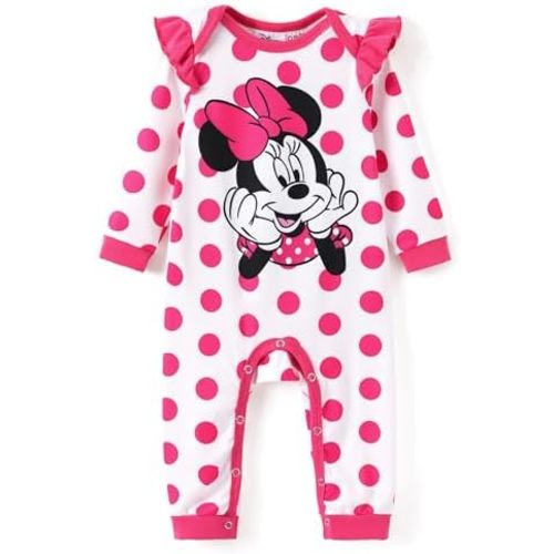 Disney Stitch Princess Cinderella Ariel Minnie Winnie Baby Girls Ruffle Long Sleeve Romper Bodysuit for Newborn to Toddler