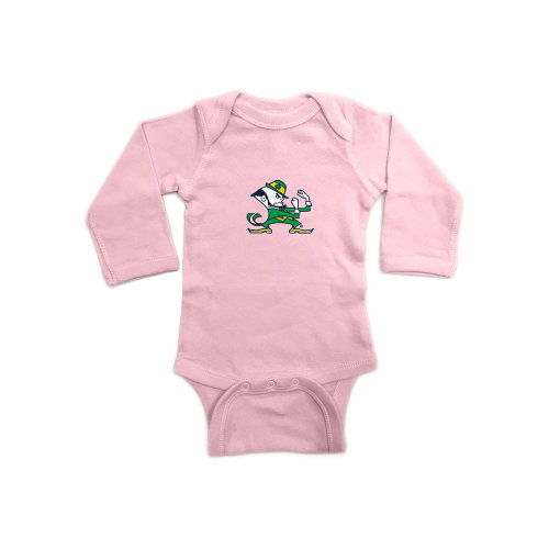 Notre Dame Fighting Irish Baby Pink Mascot LS Tops LS One Piece