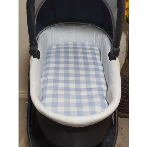 Pram/stroller bassinet liner-Pastel blue gingham,large squares-Australian made