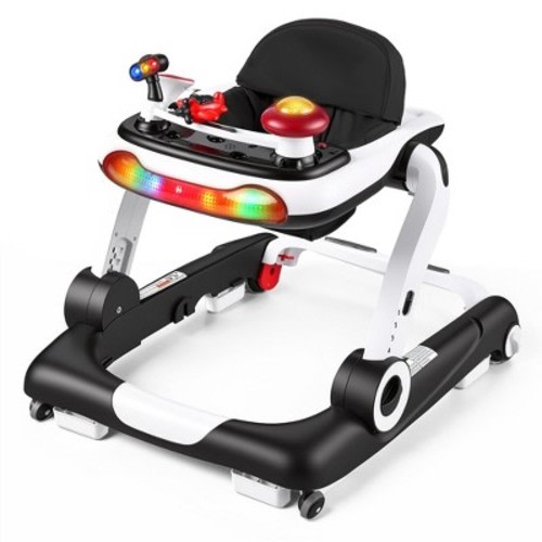 Kinder King 5-in-1 Baby Walker with Music & Lights, Activity Walker for Toddler, Adjustable Height, Safety Bumper, Black