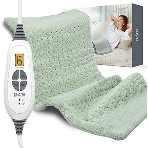 Pure Enrichment PureRelief XL Heating Pad - 12" x 24" Electric Heating Pad for Back Pain & Cramps, 6 Heat Settings, FSA/HSA Eligible, Soft Machine Wash Fabric, Auto-Off & Moist Heat (Zen Green)