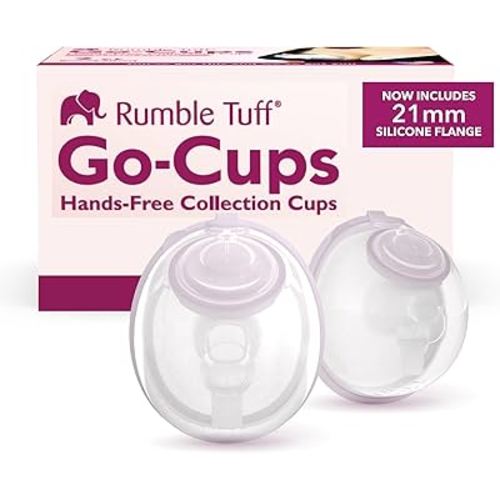 Rumble Tuff Go-Cups Wearable Hands-Free Collection Cups, 8oz Large Capacity, 4 Easy to Clean Parts - Include 21mm Inserts, Compatible with Most Electric Breast Pumps, (1 Box of 2 Cups)