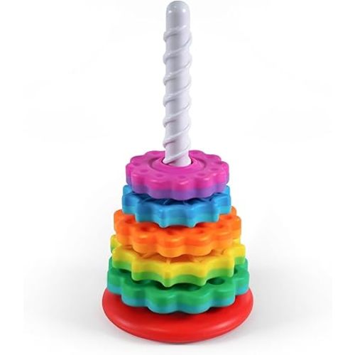 LiKee Portable Fidget Spinning Stacking Toys for Baby 18+ Months, Toddlers 1-3, Kids, Adult, Rainbow Tower Montessori Toys for Travel, Autism Sensory Learning Toy and Stress Relief