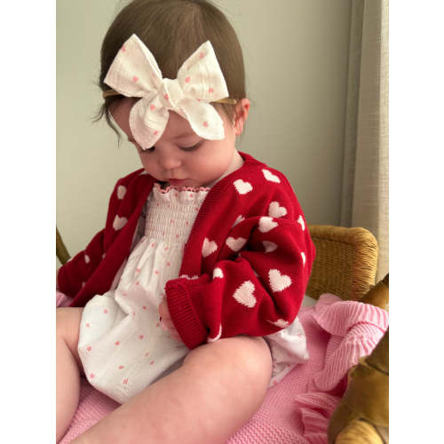 Knitted Cardigan | Red Hearts – Little and Fern