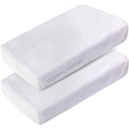 Crib Sheets Fitted 100% Organic Cotton 52"x28"x8", 2 Pack Sheet for Baby Boy Girl, Silky Soft Toddler Bed Protector for Standard Crib and Toddler Mattress, White