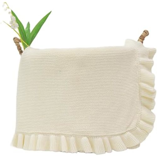 Grewear Cotton Baby Blanket with Ruffle Edge Soft Breathable Newborn Blanket for Boys & Girls, Lightweight Knit Throw for Crib, Stroller & Nursery Multiple Colors Available Beige 28x36