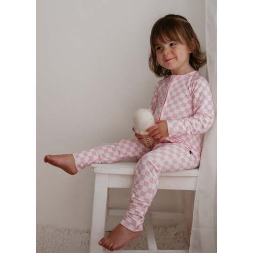 Pink Checkered Bamboo Kids Pajamas
