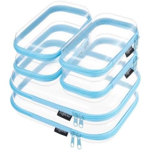 YQBRAO Clear Hard Shell Zipper Cases, 6 Travel Organizers, 2M 4S, Blue