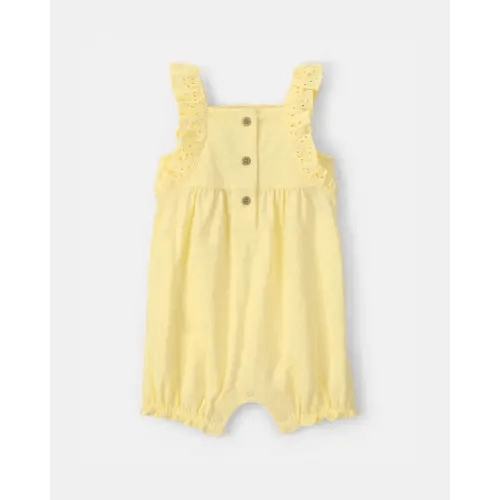 Baby Girl Sleeveless Romper with Eyelet Straps - Yellow | Carter's