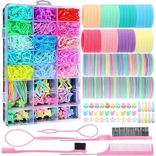 Hair Accessories for Girls, 1695 Pcs Toddler Hair Ties Elastic Hair Ties with Hair Clips Hair Tail Tools, Girls Hair Accessories for Baby Toddlers Kids