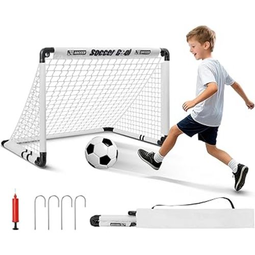 KETIEE Kids Soccer Goals for Backyard: 35" x 23" Mini Foldable Football Goals Set, Portable Kids Soccer Goal with Carry Bag & Soccer Ball for Garden Outdoor Indoor, Soccer Toy for Boys Girls Ages 3+
