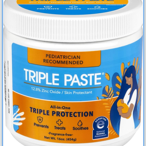 Triple Paste Diaper Rash Cream for Baby - 16 Oz Tub – Zinc Oxide Ointment Treats, Soothes and Prevents Diaper Rash - Pediatrician-Recommended Hypoallergenic Formula for Daily & Overnight Protection