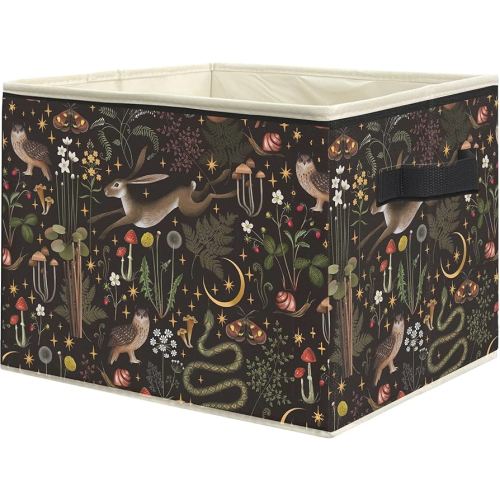 Dark Cottagecore Forest Animals Storage Bins, Dark Academia Witchy Moon Mushroom Snake Collapsible Storage Box Laundry Basket with Handle for Home Bedroom Bathroom Office Clothes Toys Books