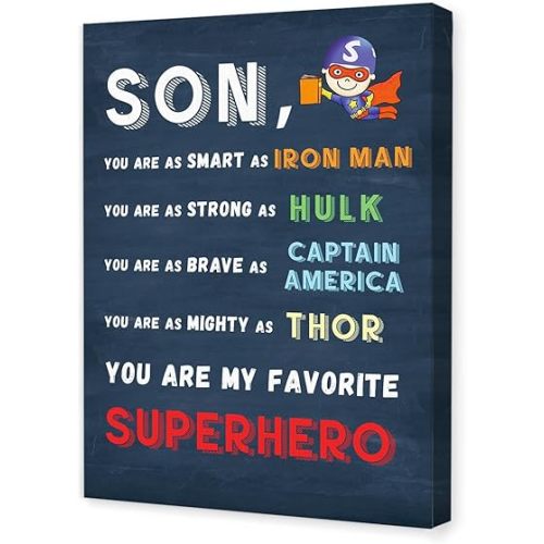 To My Son Wall Decor,Inspirational Gifts for Son,Superhero Wall Art for Boys Room,Son You Are My Favorite Superhero Canvas Wall Art for Son Home Bedroom Dorm Playroom