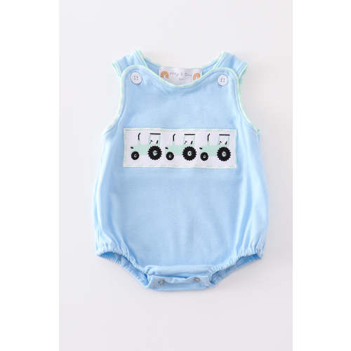 Blue tractor embroidery boy bubble
