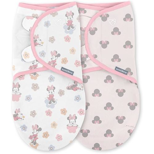 SwaddleMe by Ingenuity Original Swaddle, 100% Cotton, Improves Sleep & Calms Startle Reflex, 0-3 Months, 1.0 TOG, 2-Pack, Baby Swaddle Blanket - Minnie Mouse