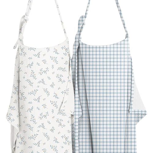 Konssy 2-Pack Muslin Nursing Cover Up for Breastfeeding Moms with Rigid Hoop, 100% Cotton, Lightweight & Breathable Breastfeeding Cover, Adjustable & Comfort