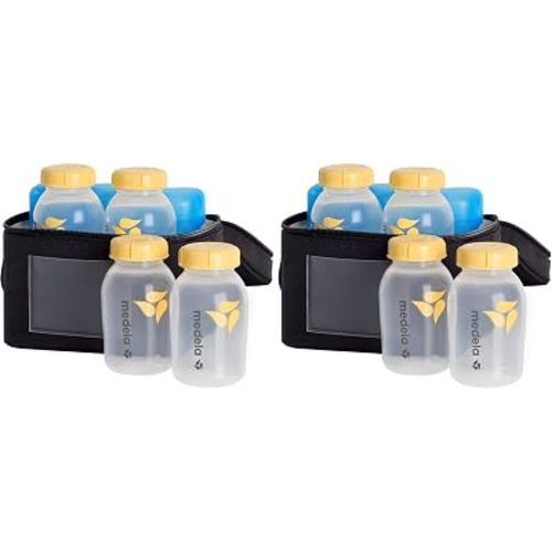 Medela Breast Milk Cooler Set with Cooler Storage Bag,Contoured Ice Pack,and Four 5-oz. Bottles for On-The-Go Transport,Made Without BPA,(Pack of 2)