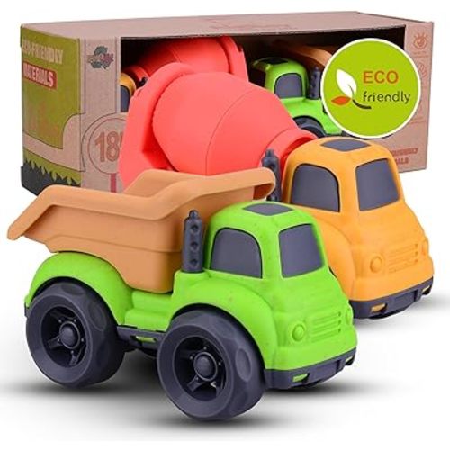 Dump Truck Toys for 3 Year Old Boys, BPA Free, Phthalates Free, PVC, Dump Truck, Mixer Cement, Easter Christmas Birthday Gifts for 2 3 4 Year Boy Girl. Dishwasher Safe,Recycled Plastic (green)